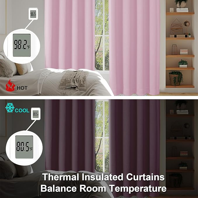 Simplebrand Ava Pink Short Blackout Curtains for Bedroom 54 Inches Long 2 Panels Set, Solid Thermal Insulated, Energy Saving Window Treatment Curtains Blackout Drapes, W40 x L54 Inch, Pink