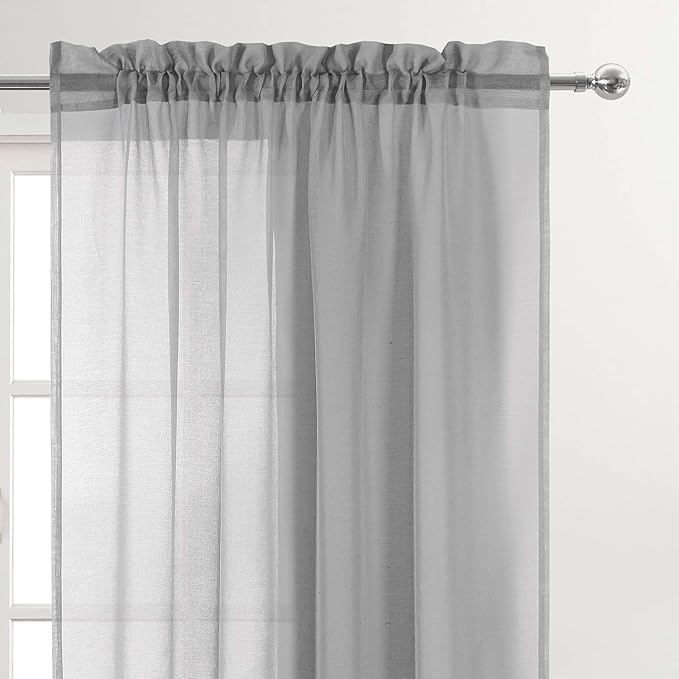 DWCN Grey Sheer Curtains Semi Transparent Voile Rod Pocket Curtains for Bedroom and Living Room, 52 x 54 inches Long, Set of 2 Panels