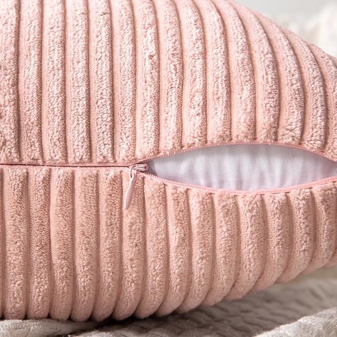 MIULEE Pink Decorative Throw Pillow Covers 18x18 Inch for Couch Bed Sofa Valentines Day Pack of 2 Boho Farmhouse Throw Pillows Soft Cross Corduroy Patchwork Textured Cushion Cases