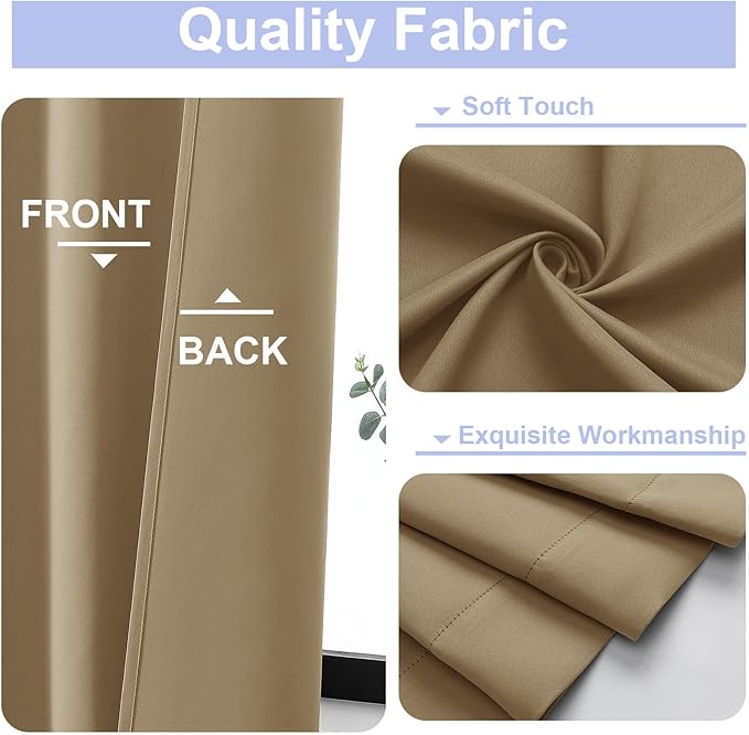 Simplebrand Ava Taupe Blackout Curtains for Bedroom 96 Inches Long 2 Panels, Solid Thermal Insulated, Energy Saving Living Room Window Treatment Curtains Blackout Drapes, W40 x L96 Inch, Taupe