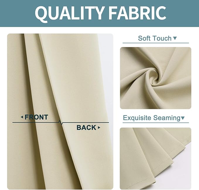 ChrisDowa Small Window Curtains for Kitchen and Bedroom - Grommet Short Thermal Insulated Room Darkening Curtains (2 Panels, Beige, 36 x 24 Inch)