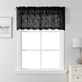 Lecloud Leia Black Sheer Kitchen Curtains 18 Inch Length 2 Pcs, Jacquard Leaf Textured Voile Valances for Windows, Dual Rod Pocket Cafe Curtains for Bathroom Basement, Each Panel 28" W x 18" L