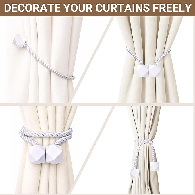 Hion Magnetic Curtain Tiebacks White 2pcs, Curtain Tiebacks Buckles Holdbacks Holders Hooks Clip for Home Bedroom Office Decorative Curtain
