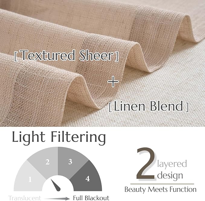 jinchan Linen Farmhouse Valances for Living Room Windows 16 Inch Slubbed Crossed Double Layer Window Valances Light Filtering Rustic Country Overlay Rod Pocket 2 Panels Blush Beige