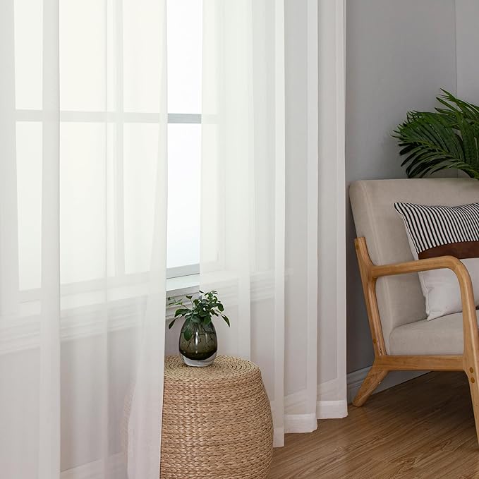 Aiyufeng Beautiful Sheer Curtains for Living Room, Chic Sheer Curtains Window Treatment Semi Sheer Privacy Drapes for Farmhouse/Cottage, W40 x L72, Ivory, 1 Pair
