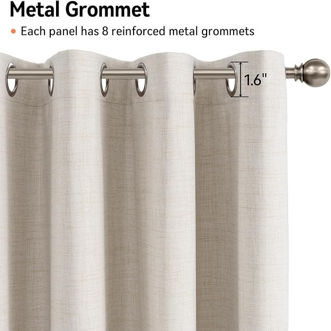 100% Blackout Shield Linen Blackout Curtains for Bedroom, Beige Grommet Curtains for Living Room, Thermal Insulated Room Darkening Drapes for Nursery, Boho Home Decor, 50" W x 90" L, 2 Panels