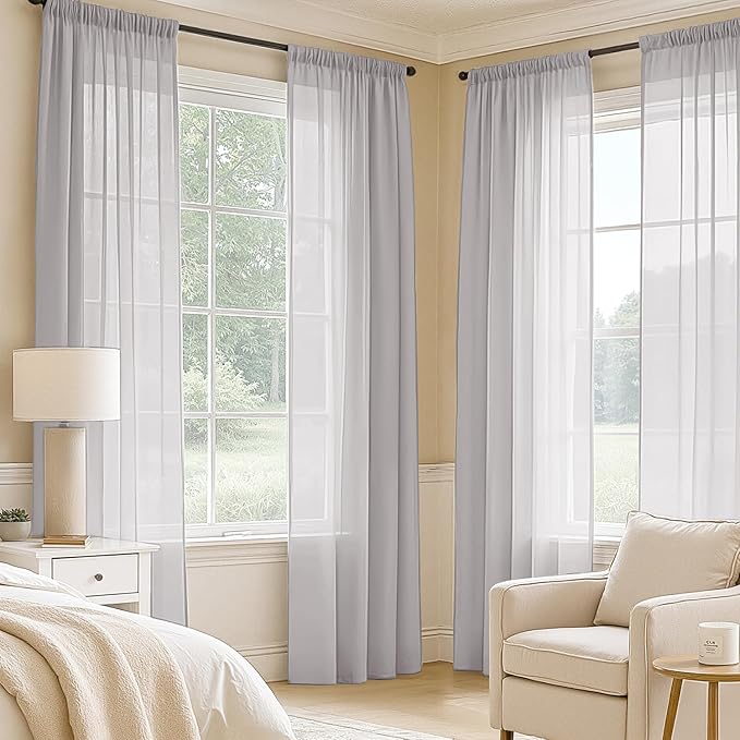 MIULEE Greyish Lilac Sheer Curtains 72 Inches Long, 4 Panels Set, Rod Pocket Light Filtering Window Drapes for Bedroom and Living Room, Elegant Airy Fabric, 42 x 72 Inches