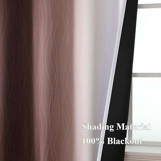 Estelar Textiler Brown and Greyish White Blackout Curtains 45 Inch Length, Full Light Blocking Gradient Drapes for Kitchen, Thermal Insulated Grommet Ombre Curtains for Bathroom,52Wx45L,2 Panels