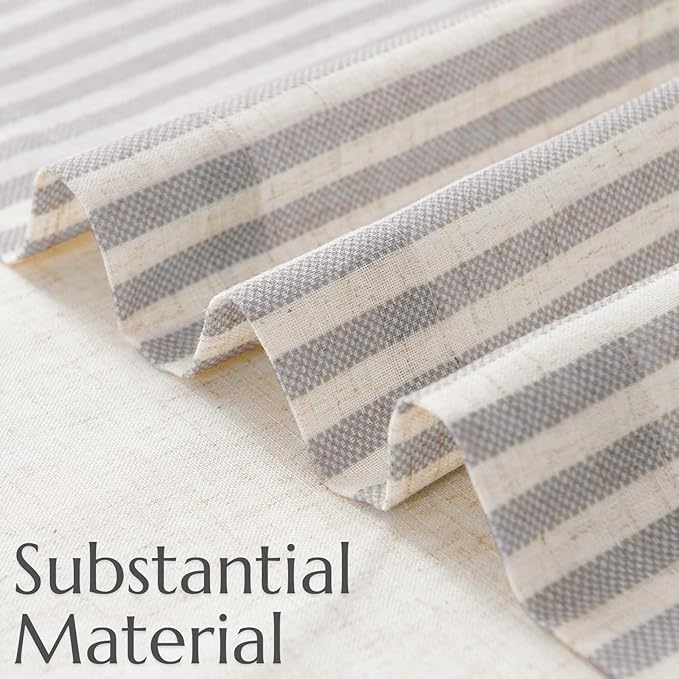 jinchan Linen Valance Curtain Striped Grey Small Window Curtain Double Layer Light Filtering Modern Farmhouse Valance for Kitchen Living Room Bedroom 18 Inch Rod Pocket 1 Panel Gray on Beige