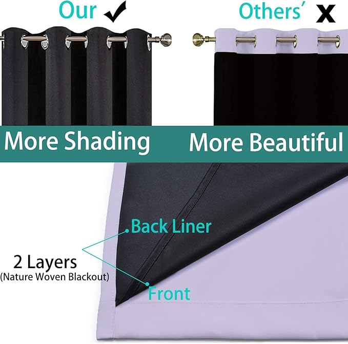 Yakamok 100% Blackout Curtains 96 Inches Long, 2 Thick Layers Heat and Full Light Blocking Soft Thermal Insulated Drapes for Bedroom(52" Wide Each Panel, Lilac, 1 Panel)