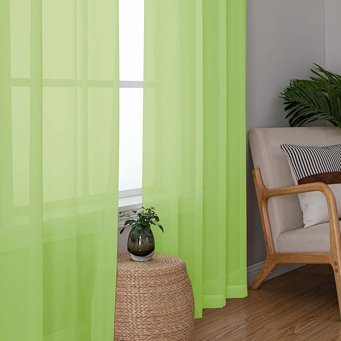 OWENIE Lime Sheer Curtains for Bedroom Living Room 96 Inches Long 2 Panels Set, Soft Solid Light Filtering Clear Sheer Ceiling to Floor for Large Window, 2Pcs, Each 42" W x 96" L, Lime