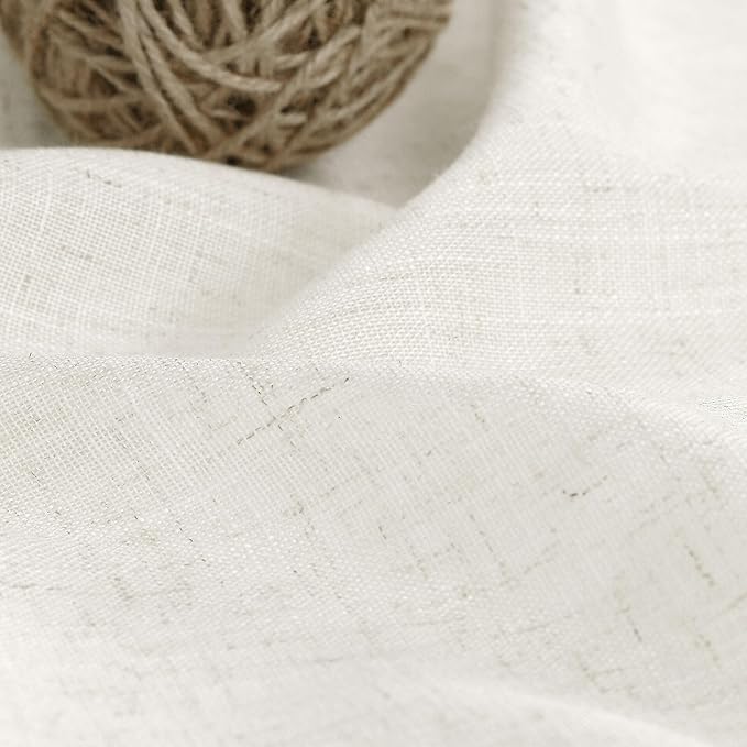 Nanspring Cream Linen Back Tab Curtains 86 Inch Length for Living Room 2 Panel Set Farmhouse Window Semi Sheer Linen Drapes Rustic Pinch Curtain for Bedroom 52X86