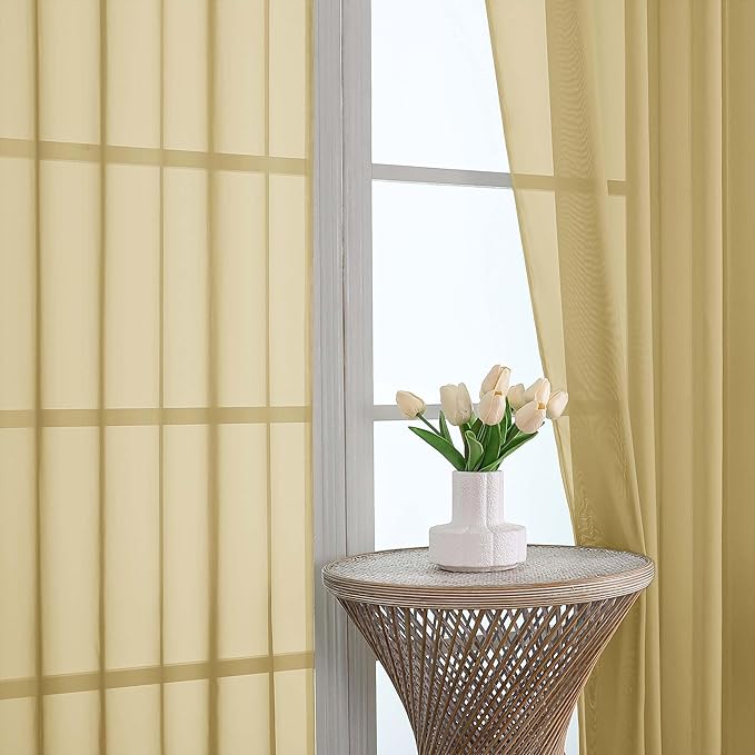 OWENIE Extra Long Gold Sheer Curtains 96 Inches Long 2 Panels Set, Soft Lightweight Airy Voile Sheer Curtain for Bedroom Living Room, Rod Pocket Solid Color Farmhouse Curtains, 59" Wx96 L Inch