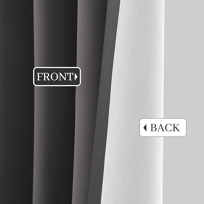 Yakamok Room Darkening 100% Blackout Curtains Grommet Window Treatments with 2 Thick Layers-Charcoal Grey Thermal Insulated Drapes Set of 2 Panels for Bedroom Living Room 52 Inches by 84 Inches Length