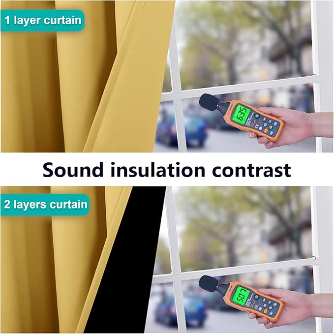 NICETOWN Bright Yellow Full Shade Curtain Panels, Pair of Thermal Insulated & Energy Efficiency Blackout Drapes for Living Room Windows, Lined Silky Performance Window Dressing (46" Wide x 72" Long)
