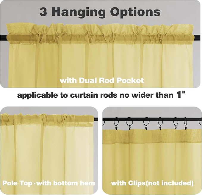 Chyhomenyc Mustard Yellow Sheer Curtains 72 Inches Long, Light Filtering Window Sheer Curtain Panel Drapes, Elegant Curtains & Drapes for French Door Living Room, Each 42Wx72L Inches, 2 Panels