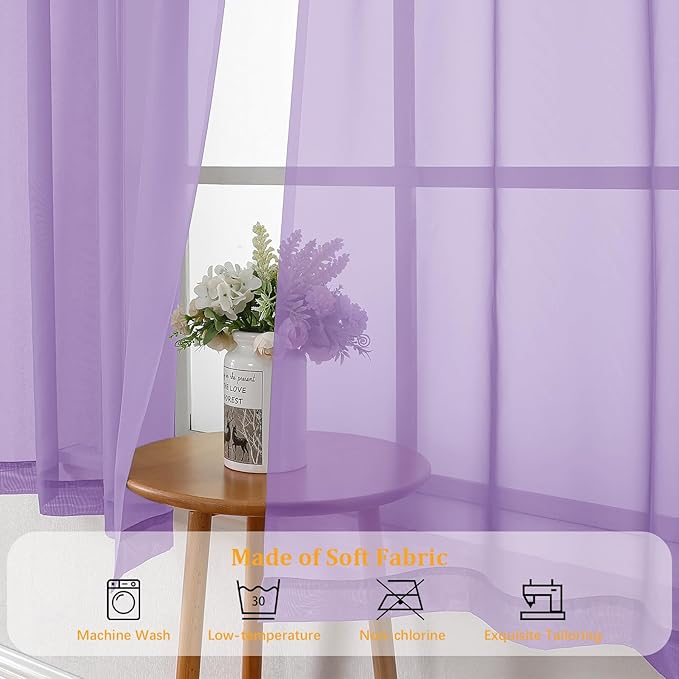 Gwine Lilac Sheer Curtains for Bedroom 54 inches Long 2 Panels, Light Filtering Voile Rod Pocket Curtains, Airy Transparent Sheer Drapes for Living Room, Each 42" Wx54 L