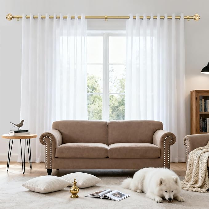 Curtain Rods 32 to 58 Inches (2.6-4.8ft), USFOOK 7/8 Inch Telescoping Splicing Drapery Rods for Windows 20 to 54 Inch, Decorative Curtain Rod for Home Decor with Luxury Gold Translucent Finials