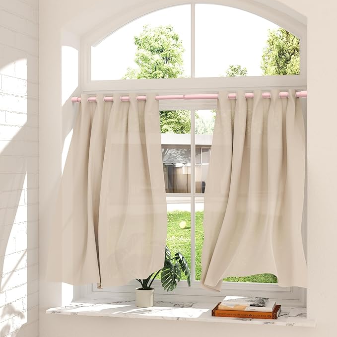 AIZESI Spring Tension Rods Adjustable Tension Curtain Rod Small Tension Rod No Drilling Expandable Spring Loaded Curtain Tension Rod（Pink,26" to 39"-2Pcs)