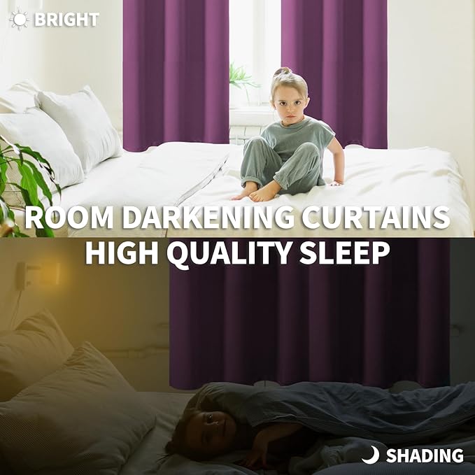 BGment Room Darkening Curtains 45 Inches Long - Grommet Thermal Insulated Drapes Window Treatment Curtains for Bedroom, 2 Panels, 52 x 45 Inch, Eggplant Purple