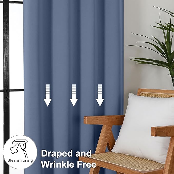 Simplebrand Ava Denim Blue Short Blackout Curtains for Bedroom 45 Inches Long 2 Panels Set, Solid Thermal Insulated, Energy Saving Window Treatment Curtains Blackout Drapes, W40 x L45 Inch, Denim Blue