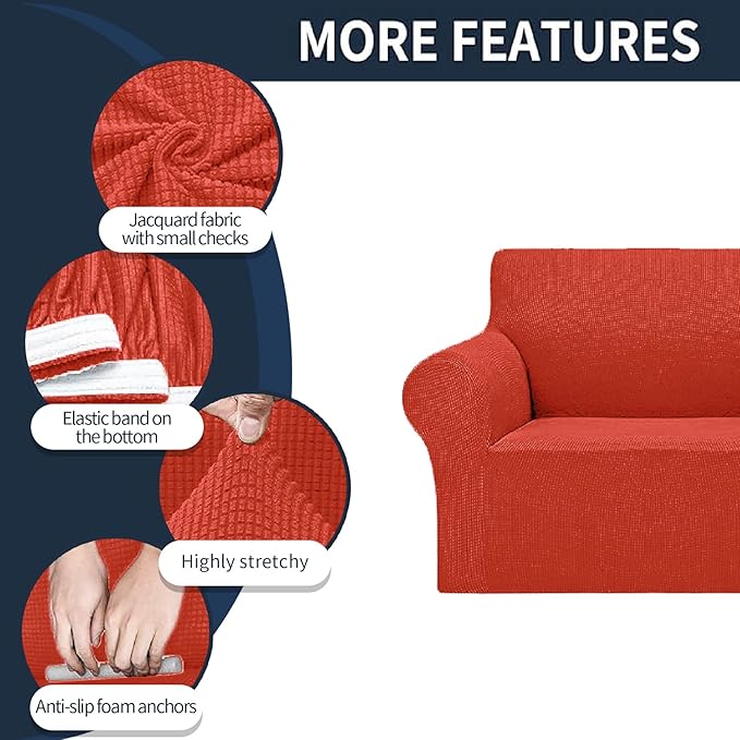 Cupuamon 2026 New Stretch Chair Sofa Slipcovers Couch Cover for 1 Seater Furniture Protector Sofa Covers with Elastic Bottom Jacquard Fabric Small Checks for Pets, Kids - Pureed Pumpkin