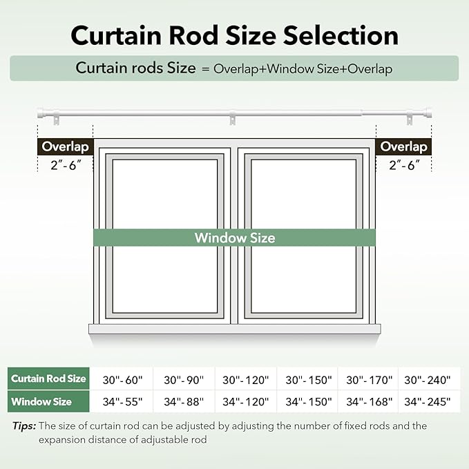 Extra Long Curtain Rods for Windows 32 to 240 Inch, 1 Inch White Curtain Rod, Heavy Duty Curtains Rods for Patio, Farmhouse, Bedroom, Living Room, Adjustable Metal Curtains Rod (A1,White,32"-240")