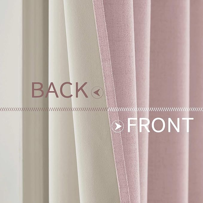 MIULEE Linen Texture 90 Inches Curtains for Bedroom 100% Blackout Thermal Insulated Pink Curtains Grommet Room Darkening Curtains/Draperies for Living Room Nursery 52x90 Inch (2 Panels)