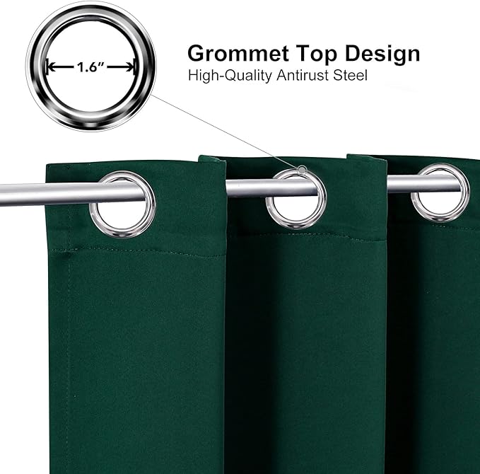 ChrisDowa Blackout Curtains 108 Inches Long 2 Panels Set for Living Room, Grommet Thermal Insulated Room Darkening Curtains for Bedroom (Forest Green, 52 x 108 Inch)
