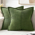 MIULEE Spring Decorative Throw Pillow Covers for Couch Bed Livingroom 18x18 Inch Set of 2 Moss Green Boho Accent Throw Pllows Broadside Striped Patchwork Soft Corduroy Summer Pillowcases