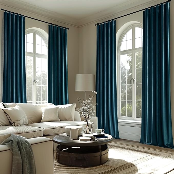 MIULEE Blue Velvet Curtains 90 inches 2 Panels - Luxury Room Darkening Curtains for Bedroom Living Room Thermal Insulated Super Soft Window Drapes Rod Pocket & Back Tab, Peacock Blue