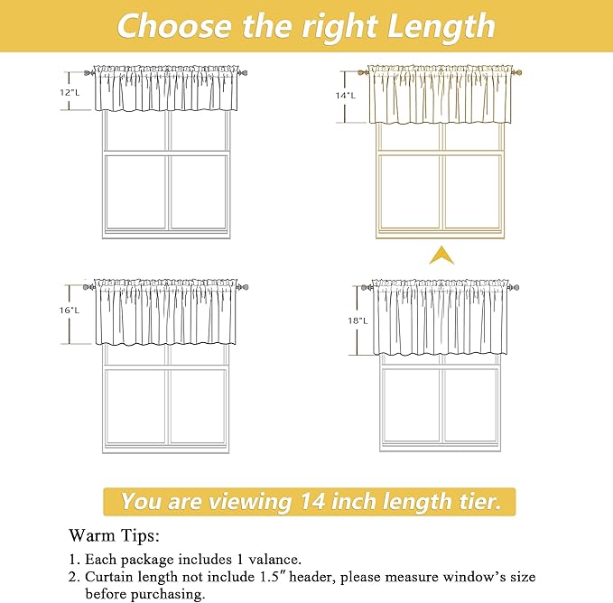 OWENIE White Valances for Windows 1 Pcs, Light Filtering Textured Farmhouse Short Small Valance Curtains for Bathroom Basement Living Room Bedroom, Rod Pocket Half Curtains Over Sink, 52Wx14L Inch