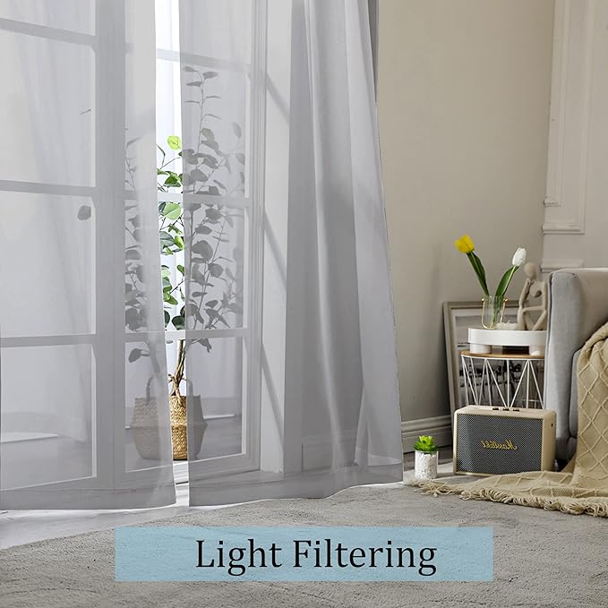 OWENIE Grey Sheer Curtains, Sheer Curtains 84 inches Long 2 Panels Set, Rod Pocket Voile Fimly Gray Drapes for Living Room/Bedroom, 2pcs, Each 42" W x 84" L