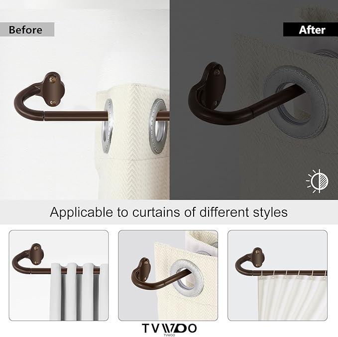 TVWOO Bronze Wrap Around Curtain Rods:5/8 Inch Blackout Adjustable Window Curtain Rod for Bedroom Kitchen Apartment Renter Friendly,Room Darkening Curved Drapery Rods Easy Install,Antique Brown 28-60"
