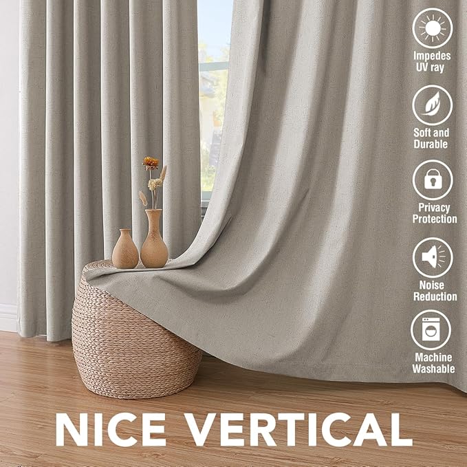 H.VERSAILTEX Primitive Linen Curtains 100% Blackout Curtain Drapes Burlap Fabric Curtains with White Thermal Insulated Liner, Grommet Top Drapes Living Room/Bedroom (2 Panels, 42 x 54 Inch, Stone)