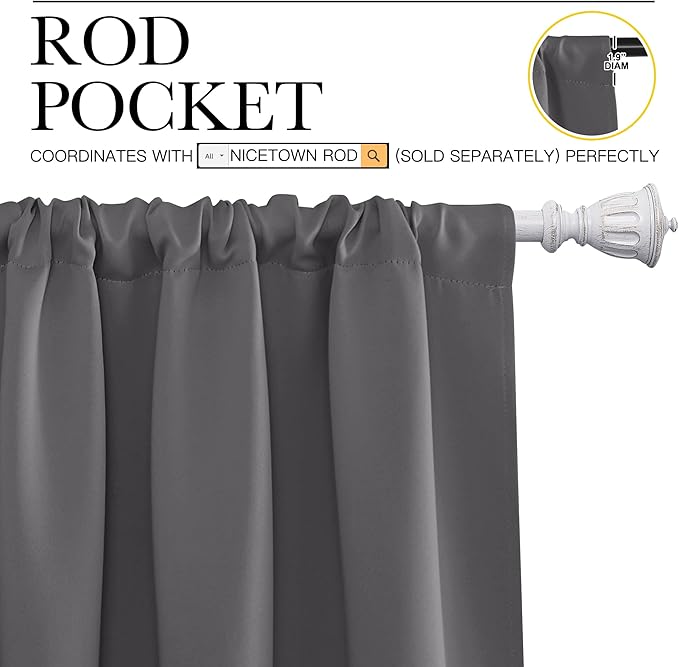 NICETOWN Blackout Curtain Panels for Window - Thermal Insulated Rod Pocket Blackout Drapes/Draperies for Dining Room (2 Panels, W70 x L95 inches, Grey)