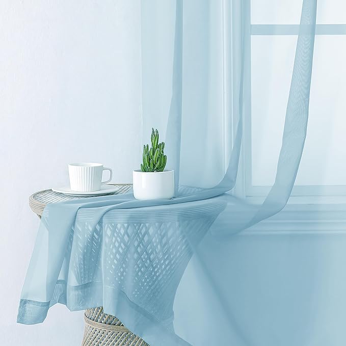 Lecloud Sky Blue Sheer Curtains 90 Inches Long 2 Panels, Light Filtering Voile Solid Airy Curtains, Transparent Farmhouse Decor with Dual Rod Pocket for Living Room Bedroom, Each 42" W x 90" L