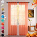 youleyar Solid Sheer Rod Pocket Curtain Voile Draperies 2 Panels White Beige Black Grey Coffee 52 Inch Width 63 Inch Long 1 Pair for Kitchen Bedroom Children Living Room Yard (Orange Red,52Wｘ63L)