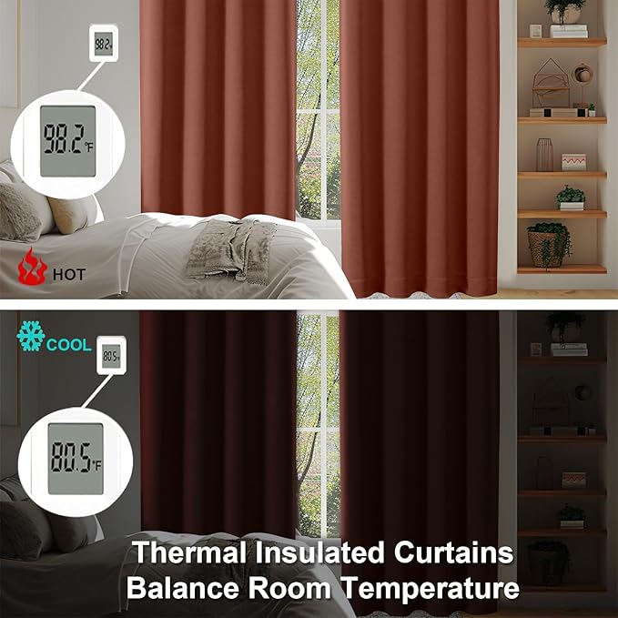 Simplebrand Ava Terracotta Blackout Curtains for Bedroom 84 Inch Length 2 Panels Set, Solid Thermal Insulated Privacy Living Room Window Treatment Curtains Blackout Drapes, W40 x L84 Inch, Terracotta