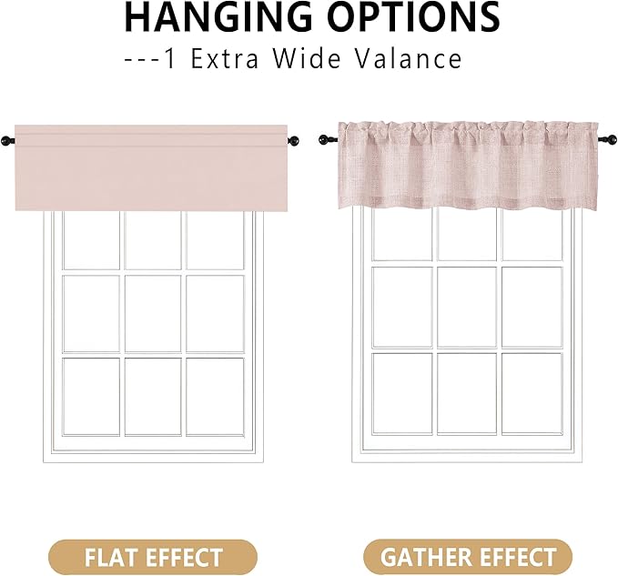 OVZME Blush Pink Valance for Windows, Light Filtering Faux Linen Textured Small Short Valance Kitchen Curtain, Rod Pocket Top Short Window Curtain for Bathroom Basement Farmhouse, 1 Piece, 60Wx14L
