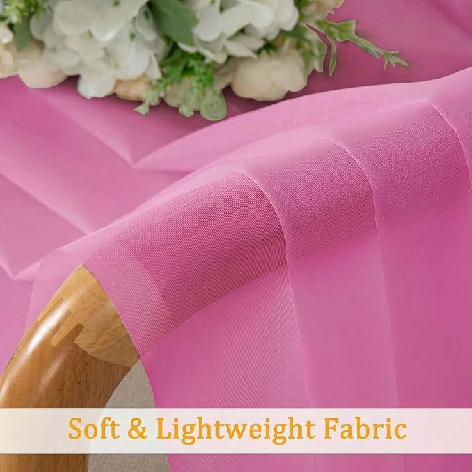 Gwine Short Kitchen Sheer Curtains 24 Inch Length - Light Filtering Voile Small Half Window Curtain for Basement, Rod Pocket Cafe Curtains for Bathroom Cabinet, 42Wx24L Inch, 2 Panels, Hot Pink