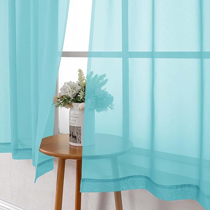 Lecloud Aqua Sheer Curtains for Living Room 72 Inches Long 2 Panels, Dual Rod Pockets Solid Window Curtains for Bedroom, Modern Farmhouse Decor Voile Light Filtering Drapes, Each Panel 42" W x 72" L