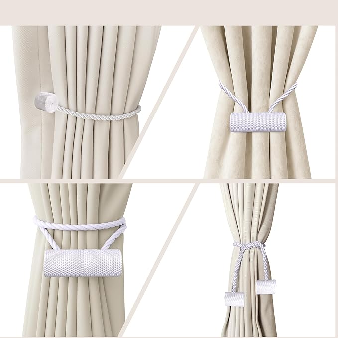 Hion Magnetic Curtain Tiebacks White 2pcs, Curtain Tiebacks Buckles Holdbacks Holders Hooks Clip for Home Bedroom Office Decorative Curtain