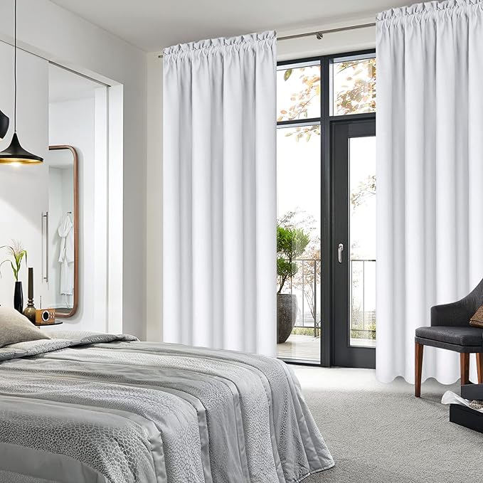 DWCN Greyish White Room Darkening Blackout Curtains - Rod Pocket Thermal Insulated Privacy Energy Saving Window Curtain Drapes 42x 72 inch Length, Set of 2 Bedroom Living Room Curtains