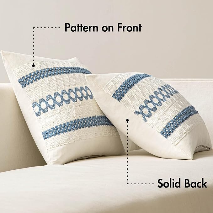 MIULEE Set of 2 Coastal Blue Boho Decorative Pillow Covers 18x18 Inch Farmhouse Rustic Couch Throw Pillows Modern Summer Cotton Cushion Covers Retro Cute Macrame Woven Spring Decor for Bed Sofa Chair