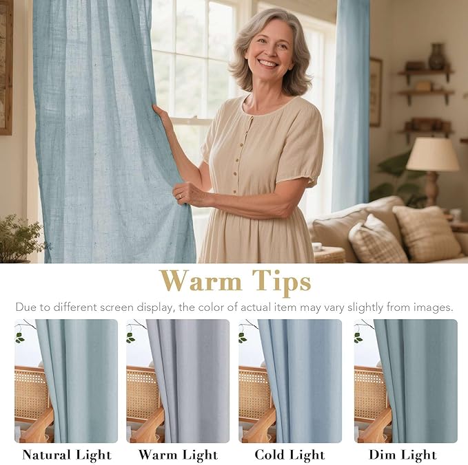 H.VERSAILTEX Living Room Linen Curtains - Semi Sheer, Nickel Grommet, Energy Saving Light Filtering Window Treatments - Panels for Bedroom, Cloud Blue, 2 Panels, 52 x 108 Inch