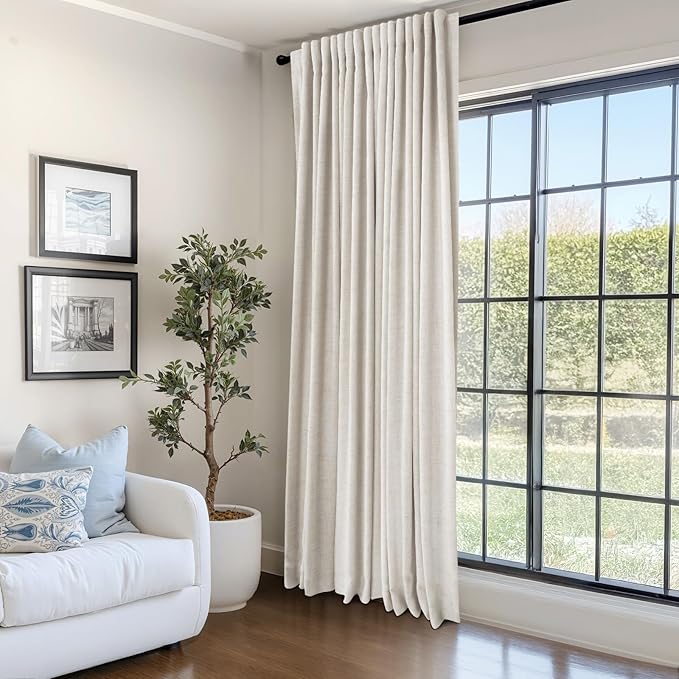 100% Blackout Shield Linen Blackout Curtains for Bedroom 96 Inches Long, Back Tab/Rod Pocket Living Room Drapes, Thermal Insulated Blackout Curtains 1 Panel Set, 100" W x 96" L, Cream