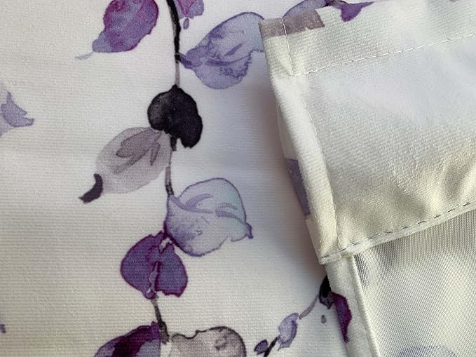 Watercolor Purple Leaves Window Valance for Bedroom Living Room, Lavender Leaf Vine Plant Curtains Valanes for Windows, 3" Rod Pocket Window Treatment for Home Decorations, 54 x 18 Inch, 1 Panel