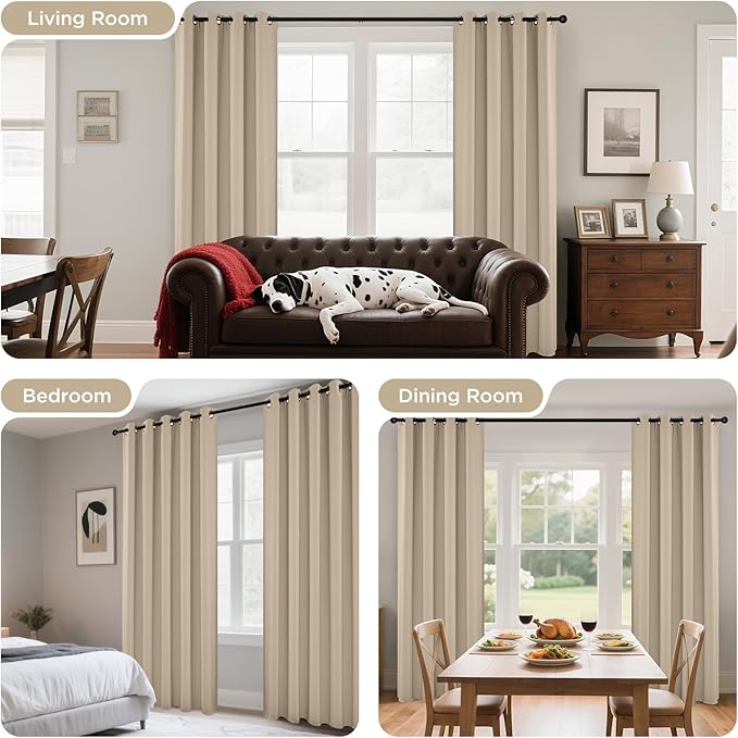Joydeco Blackout Curtains 95 Inches Long 1 Panel, Thermal Insulated Long Curtains& Drapes 1 Piece, Room Darkening Grommet Drapes for Living Room Bedroom Window (W70 x L95 Inch, Light Beige)