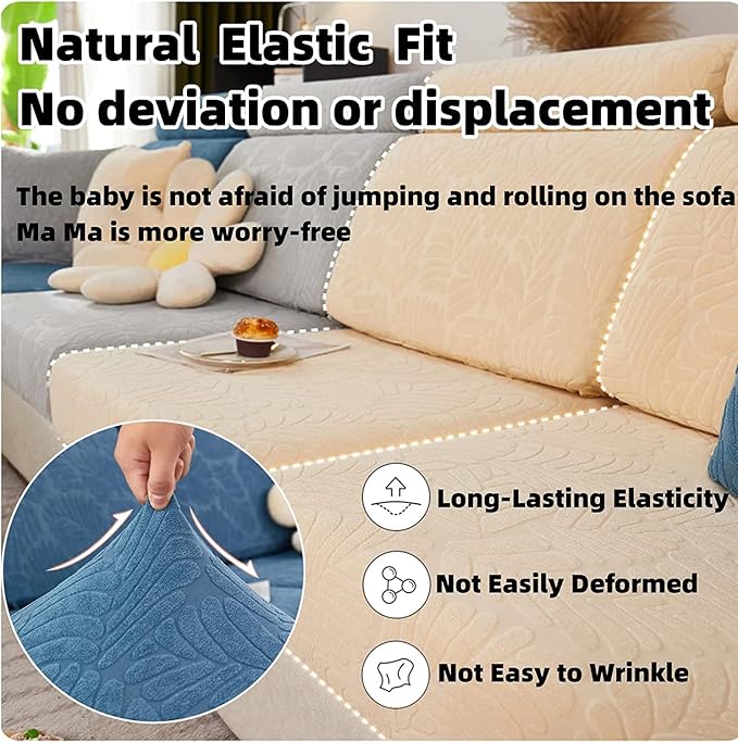 Couch Cushion Covers for Sofa Couch Covers Wear-Resistant Universal Sofa Cover Washable Stretch for Sectional Slipcovers (Texture-Sea Blue,Extra Large Single Seat Cover)